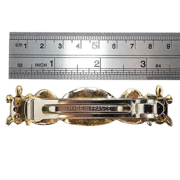 Vintage Large Scooter Paris Hair Clip Barrette GoldTone Etruscan Style 3.75” - Picture 6 of 7